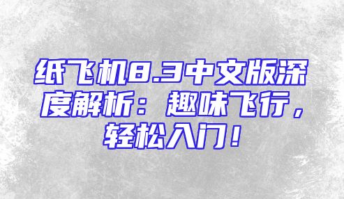 纸飞机8.3中文版深度解析：趣味飞行，轻松入门！