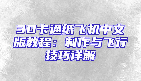 3D卡通纸飞机中文版教程：制作与飞行技巧详解