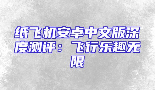 纸飞机安卓中文版深度测评：飞行乐趣无限