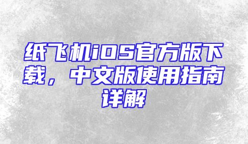 纸飞机iOS官方版下载，中文版使用指南详解