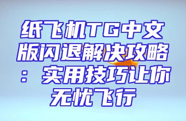 纸飞机TG中文版闪退解决攻略：实用技巧让你无忧飞行