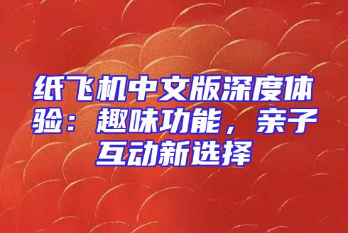 纸飞机中文版深度体验：趣味功能，亲子互动新选择