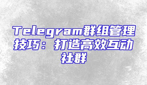 Telegram群组管理技巧：打造高效互动社群