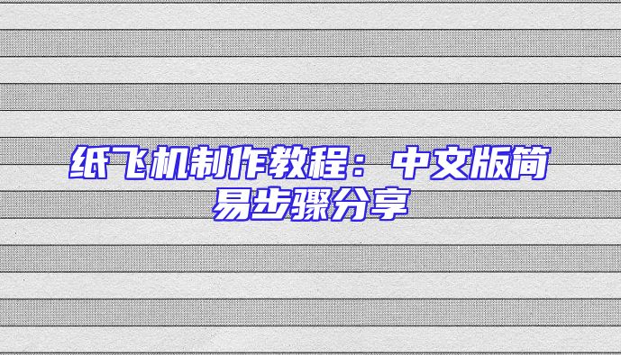 纸飞机制作教程：中文版简易步骤分享