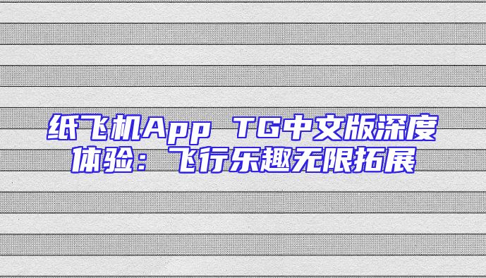 纸飞机App TG中文版深度体验：飞行乐趣无限拓展