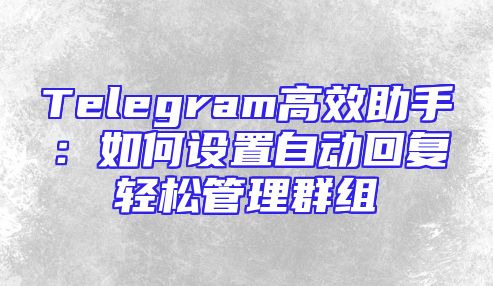 Telegram高效助手：如何设置自动回复轻松管理群组