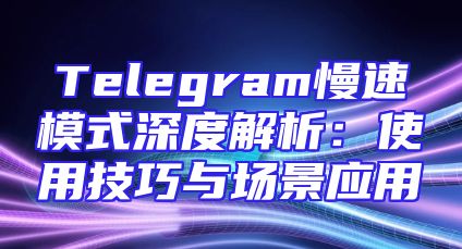 Telegram慢速模式深度解析：使用技巧与场景应用